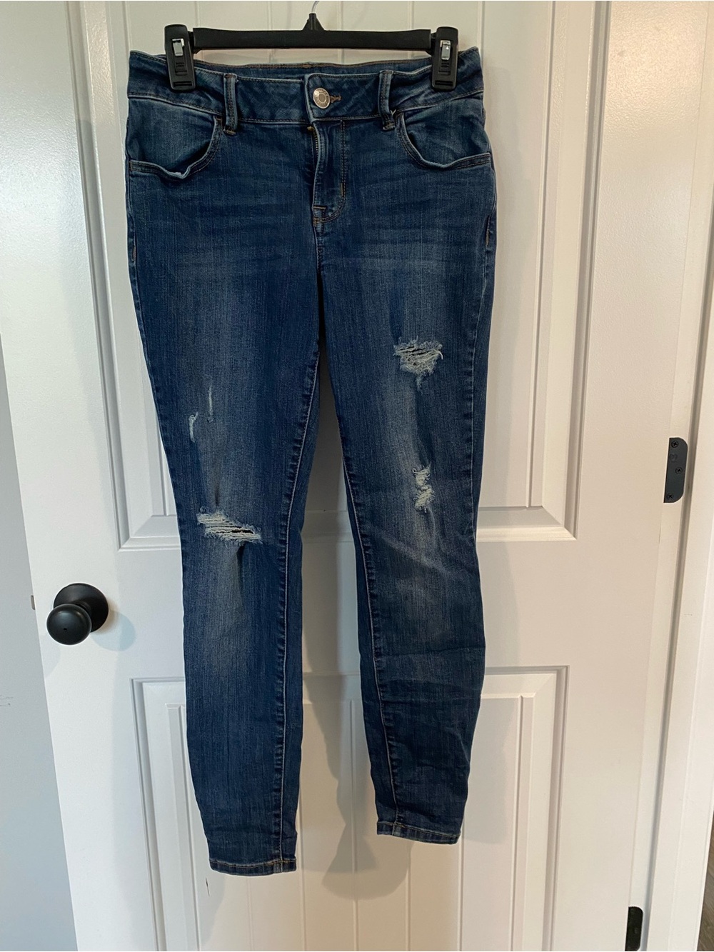Maurices Dark Blue Distressed Jeggings